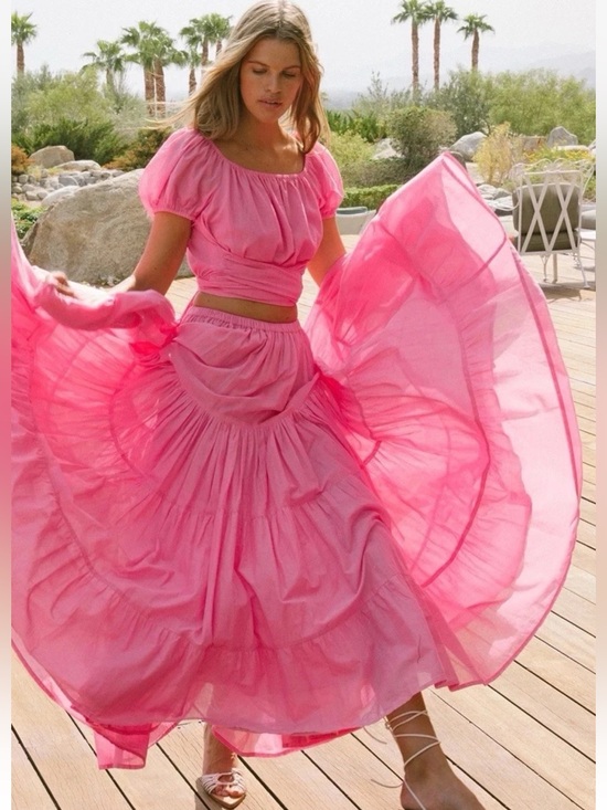 Spell Dresses & Skirts - Spell Azalea Pink Tiered Maxi Skirt and Crop Top Set XS